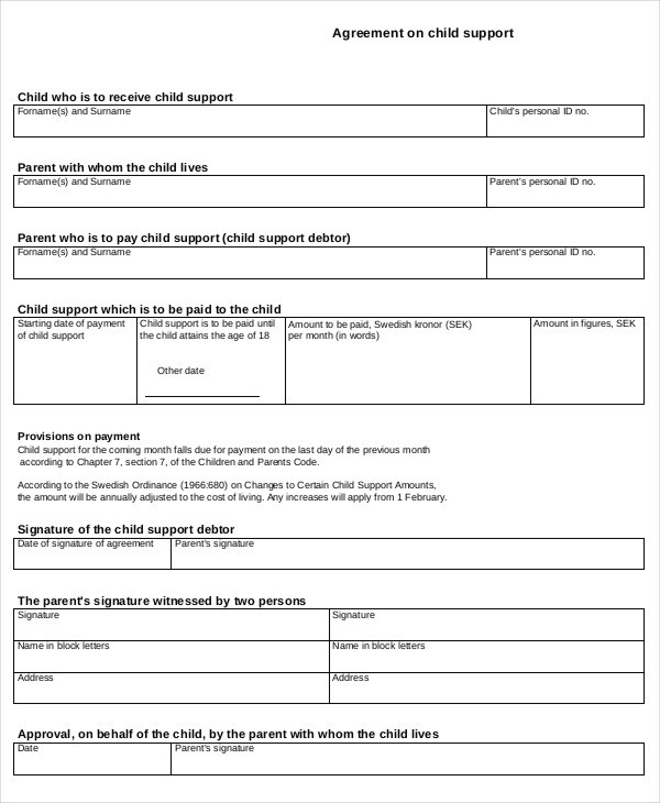 letter template child support agreement without court
 10+ Child Support Agreement Templates - PDF, DOC | Free ..