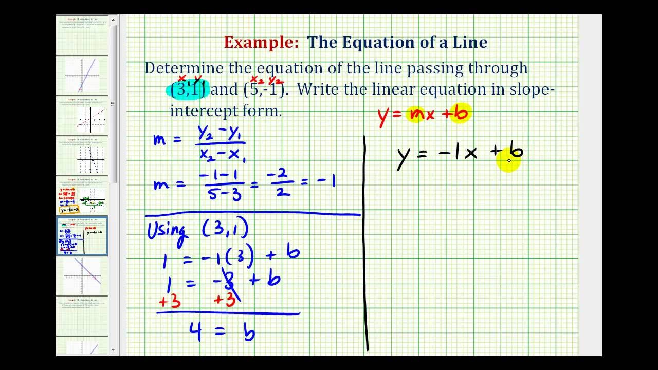 slope intercept form for a line passing through two points
 Ex 1: Find the Equation of a Line in Slope Intercept Form ..