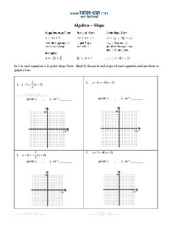 slope intercept form answer key
 Worksheet: Slope - Slope Intercept, Standard Form, Point ..