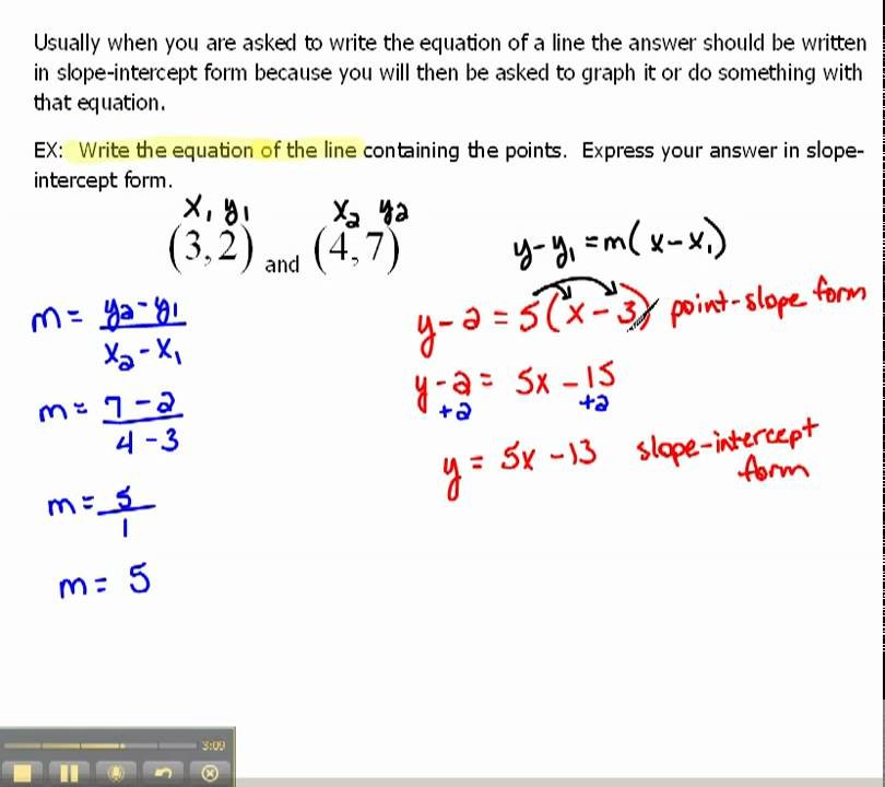 slope intercept form given 2 points
 Write an Equation of a Line in Slope-Intercept Form 1.6 ..