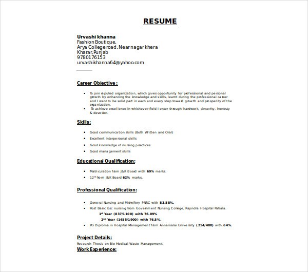 resume template nursing
 10+ Fresher Resume Format Templates - PDF, DOC | Free ..