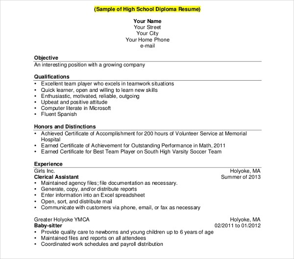 resume template high school graduate
 10+ Sample High School Resume Templates - PDF, DOC | Free ..