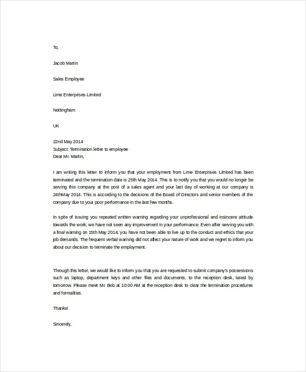 redundancy letter template nz
 13+ Termination Letter Template - Free Sample, Example ..