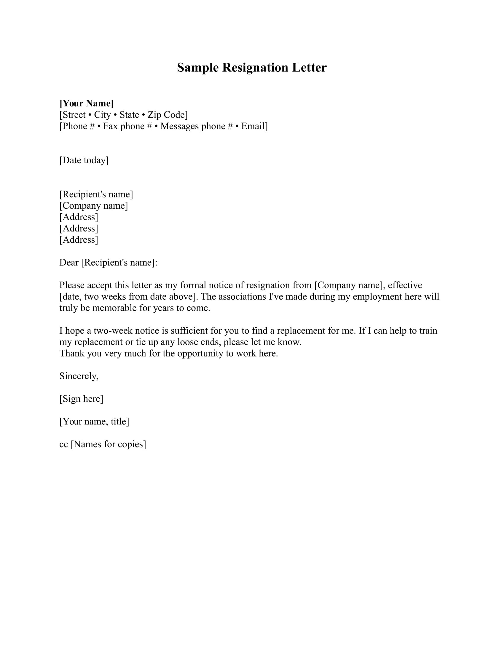 quitting job letter template
 17+ Free Resignation Letter - PDF, DOC | Examples - quitting job letter template