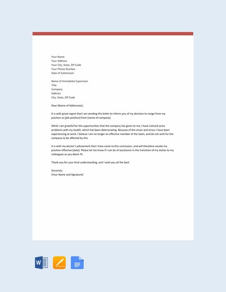 resignation letter template health reasons
 19+ Employee Resignation Letter Templates - PDF, DOC ..