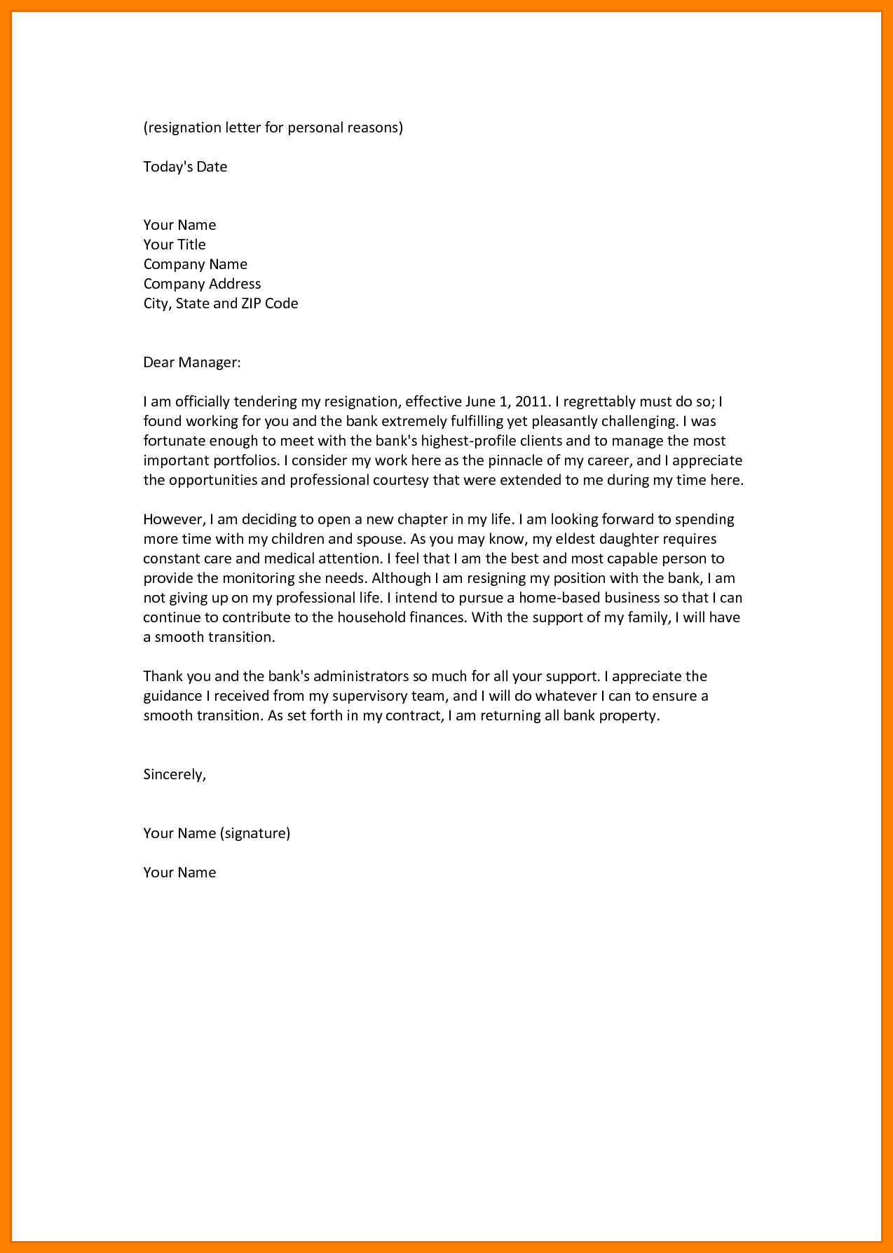 resignation letter template health reasons
 8+ resignation letter personal reason | Resignition Letter - resignation letter template health reasons