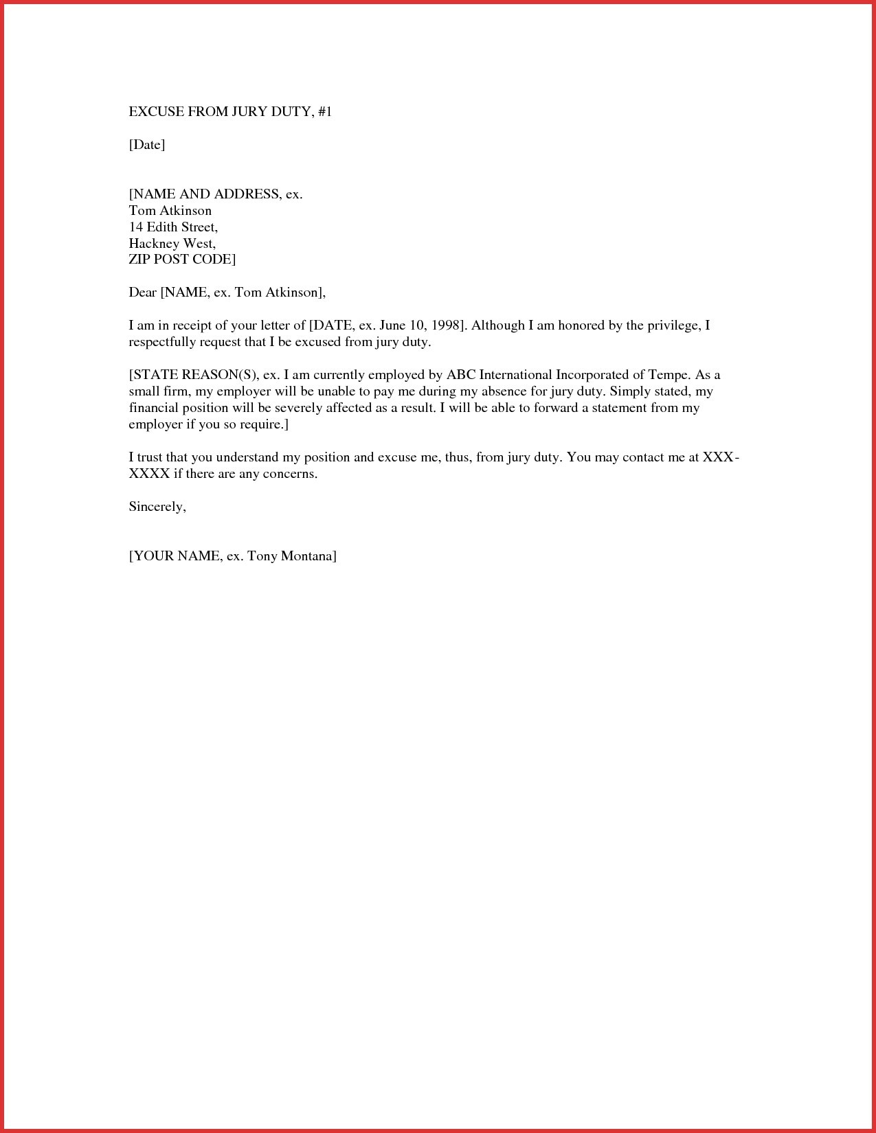 financial hardship letter template
 9+ example of jury duty excuse letter | penn working papers - financial hardship letter template