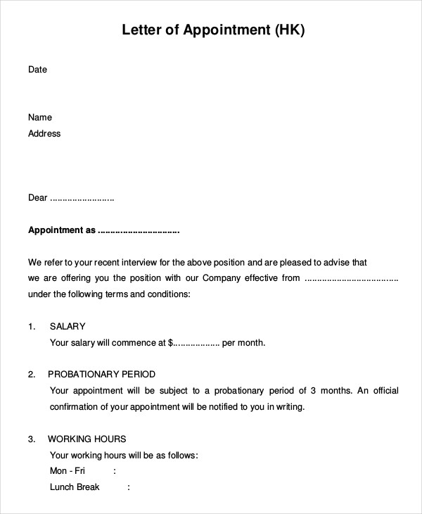 16.2 appointment letter template
 9+ Standard Appointment Letter Templates - Free Sample ... - 16