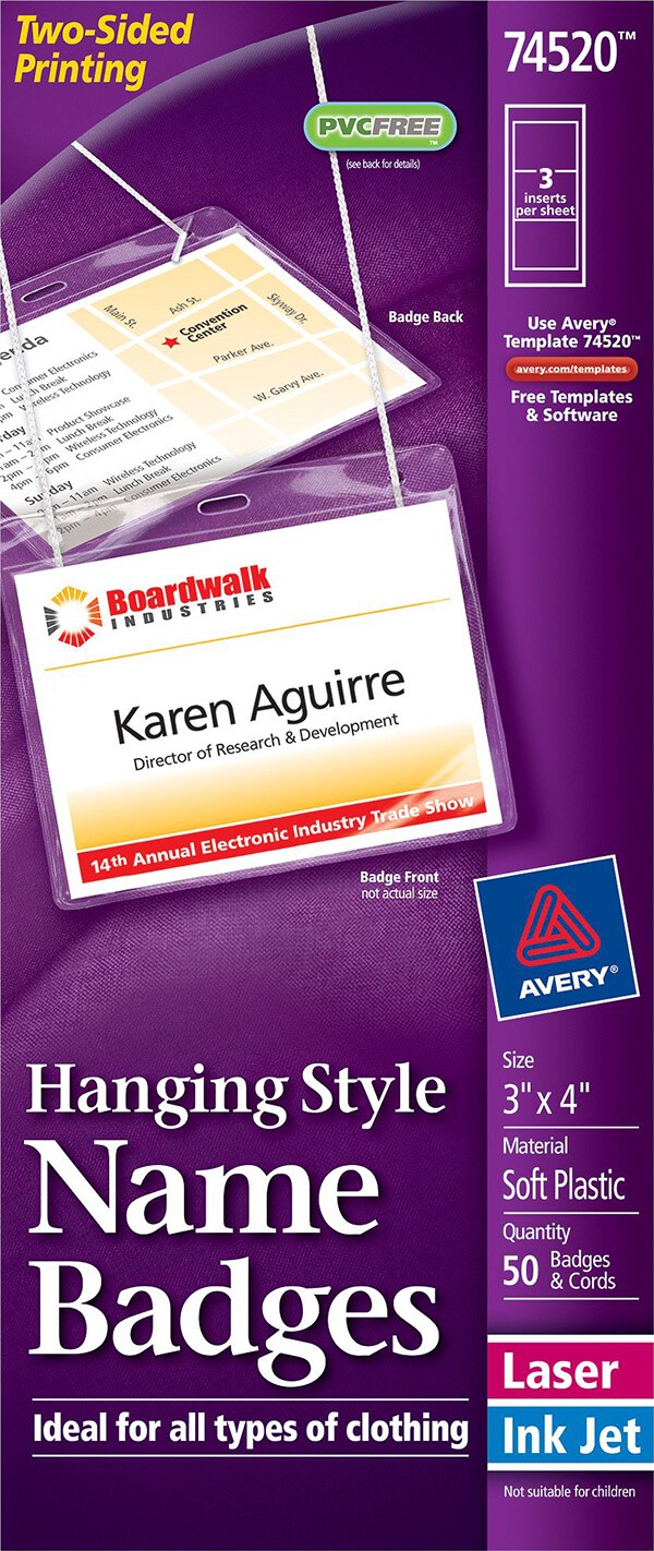 avery badge template
 Avery® Hanging Name Badges, Top-Loading-74520 - Avery ..