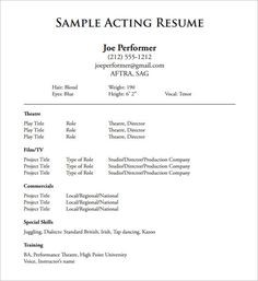 kid actor resume template
 Musical Theatre Resume Template , The General Format and ..