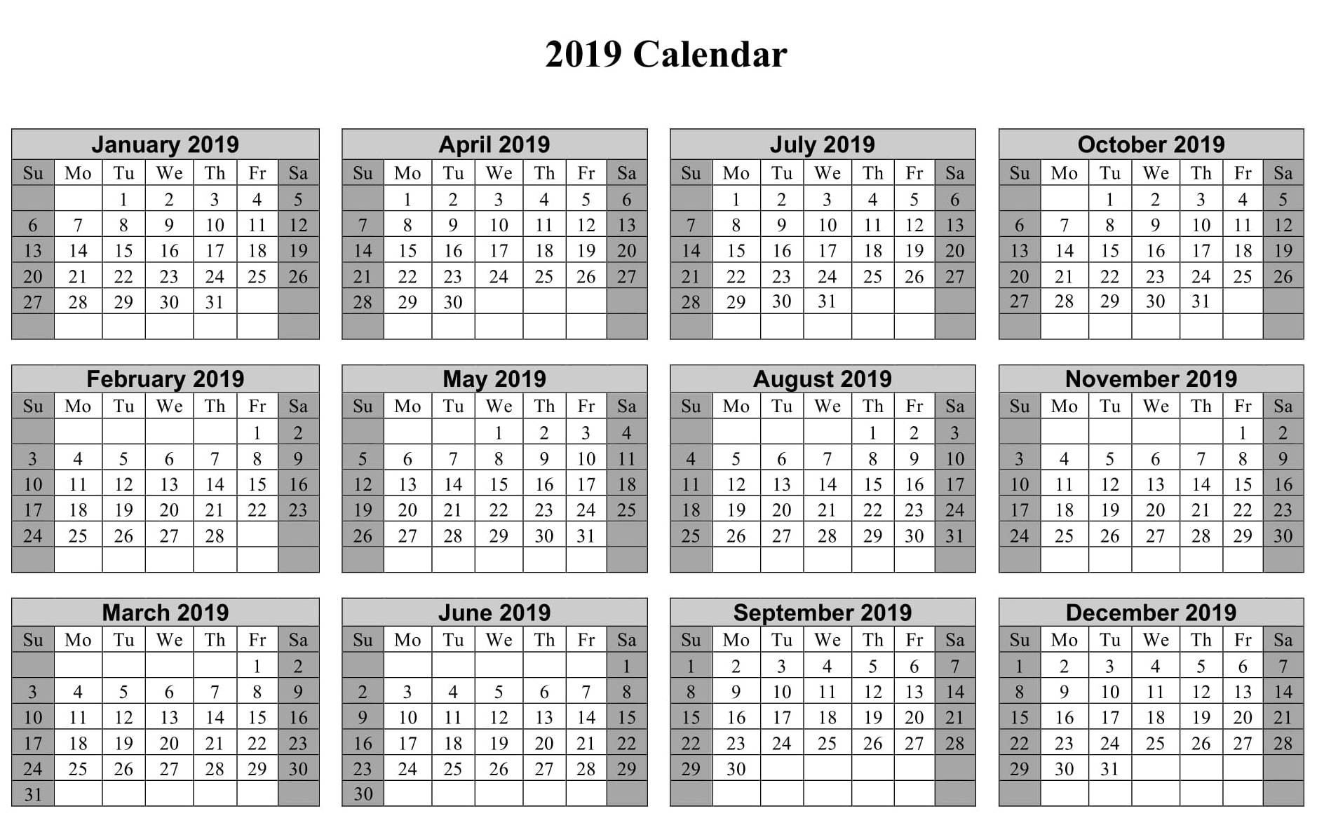 vacation calendar template for employees
 Online Cute Yearly Calendar 2019 Printable - vacation calendar template for employees