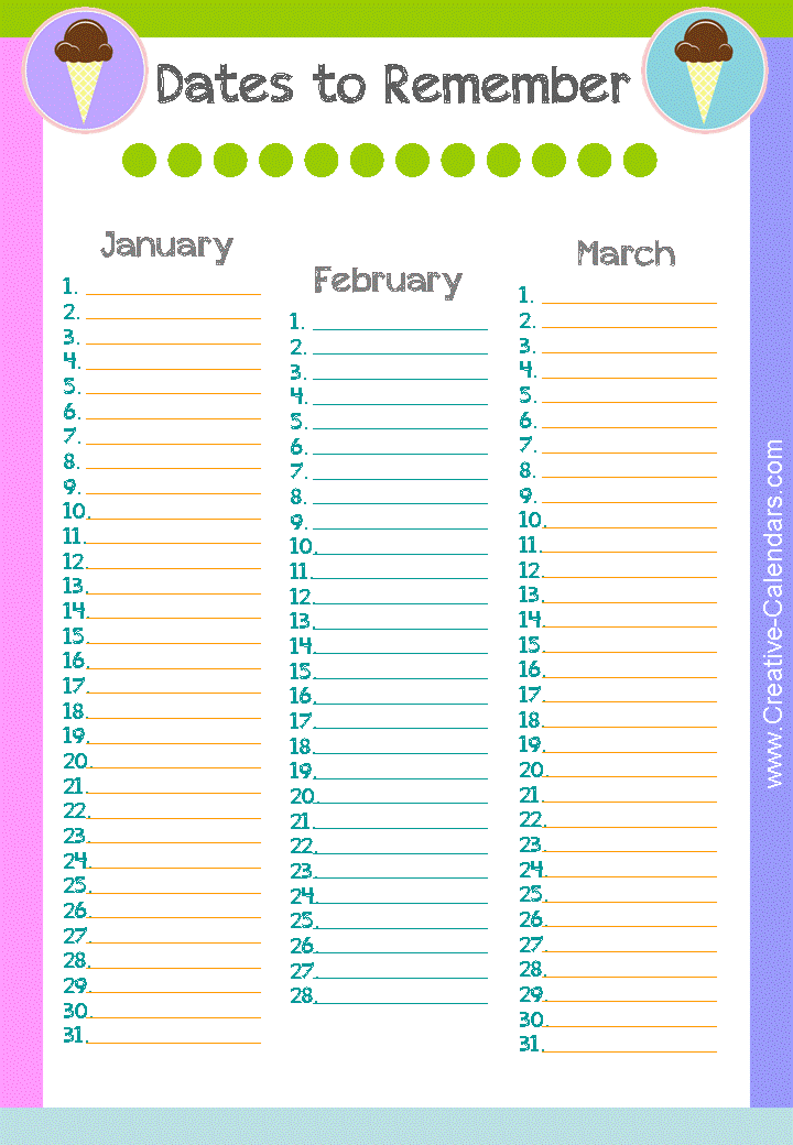 key dates calendar template
 Perpetual Calendar - key dates calendar template