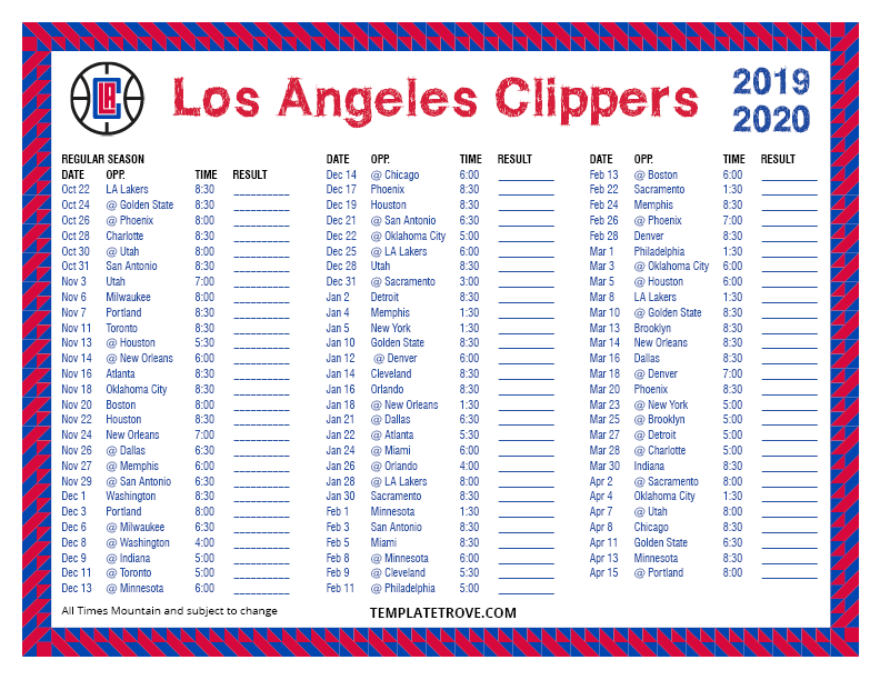 calendar template 2020 word
 Printable 2019-2020 Los Angeles Clippers Schedule - calendar template 2020 word