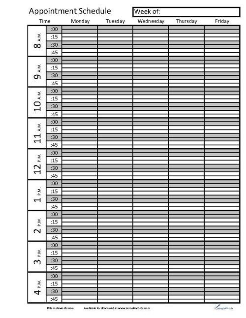 quarter hour schedule template
 Printable Appointment Book Template - PDF | Appointment ..