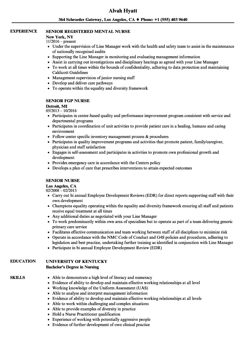 resume template nursing
 Senior Nurse Resume Samples | Velvet Jobs - resume template nursing