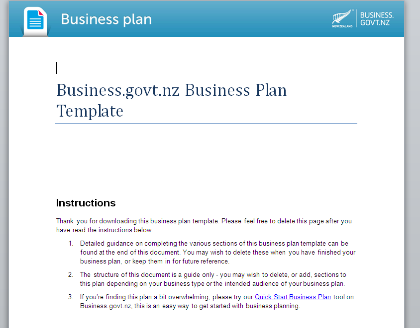 business plan template nz free