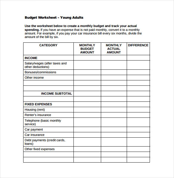 budget template for young adults
 11+ Monthly Budget Spreadsheet Templates - Free Word ..