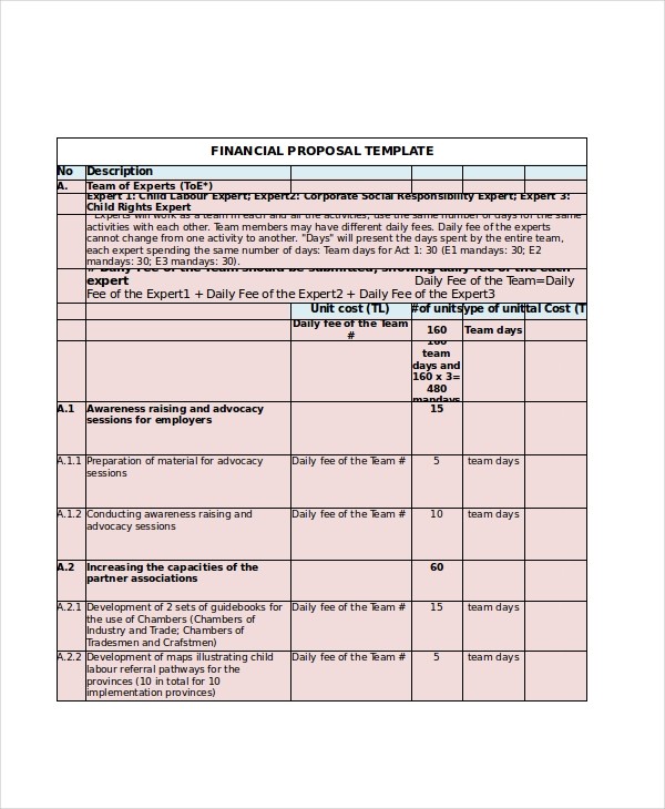 financial proposal template unicef
 18+ Excel Proposal Templates - Free Sample, Example Format ..