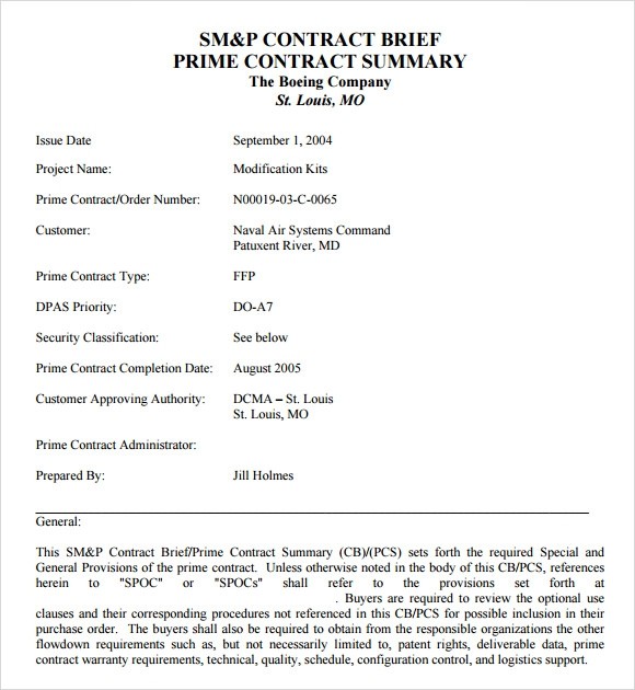 sales contract template doc
 4+ Contract Summary Templates - PDF, DOC | Free & Premium ..