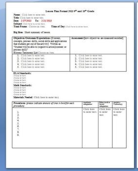 lesson plan template 6th grade
 6th Grade Common Core Lesson Plan Template with Drop-down ..