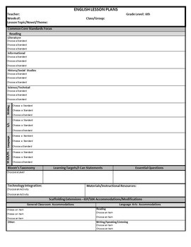 lesson plan template 6th grade
 6th Grade English Common Core Interactive Lesson Plan ..