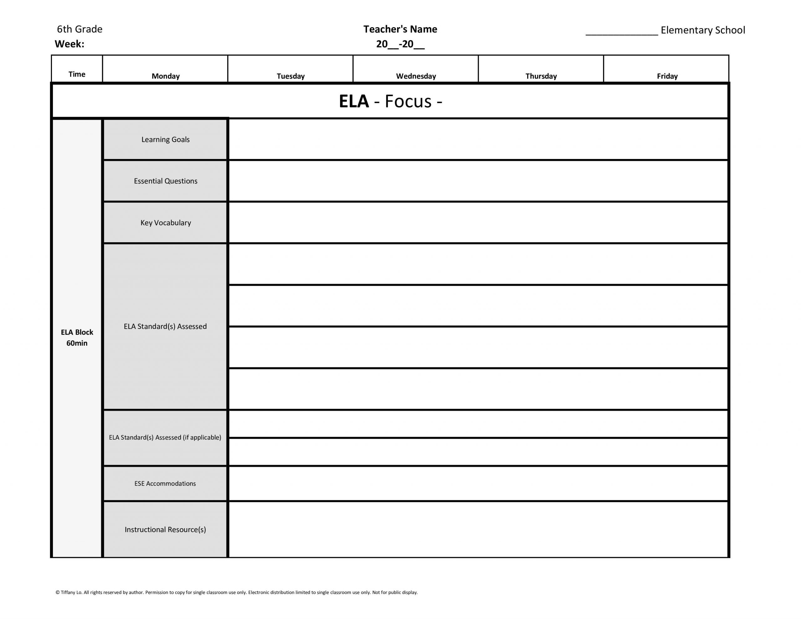 lesson plan template 6th grade
 6th Sixth Grade Common Core Weekly Lesson Plan Template w ..