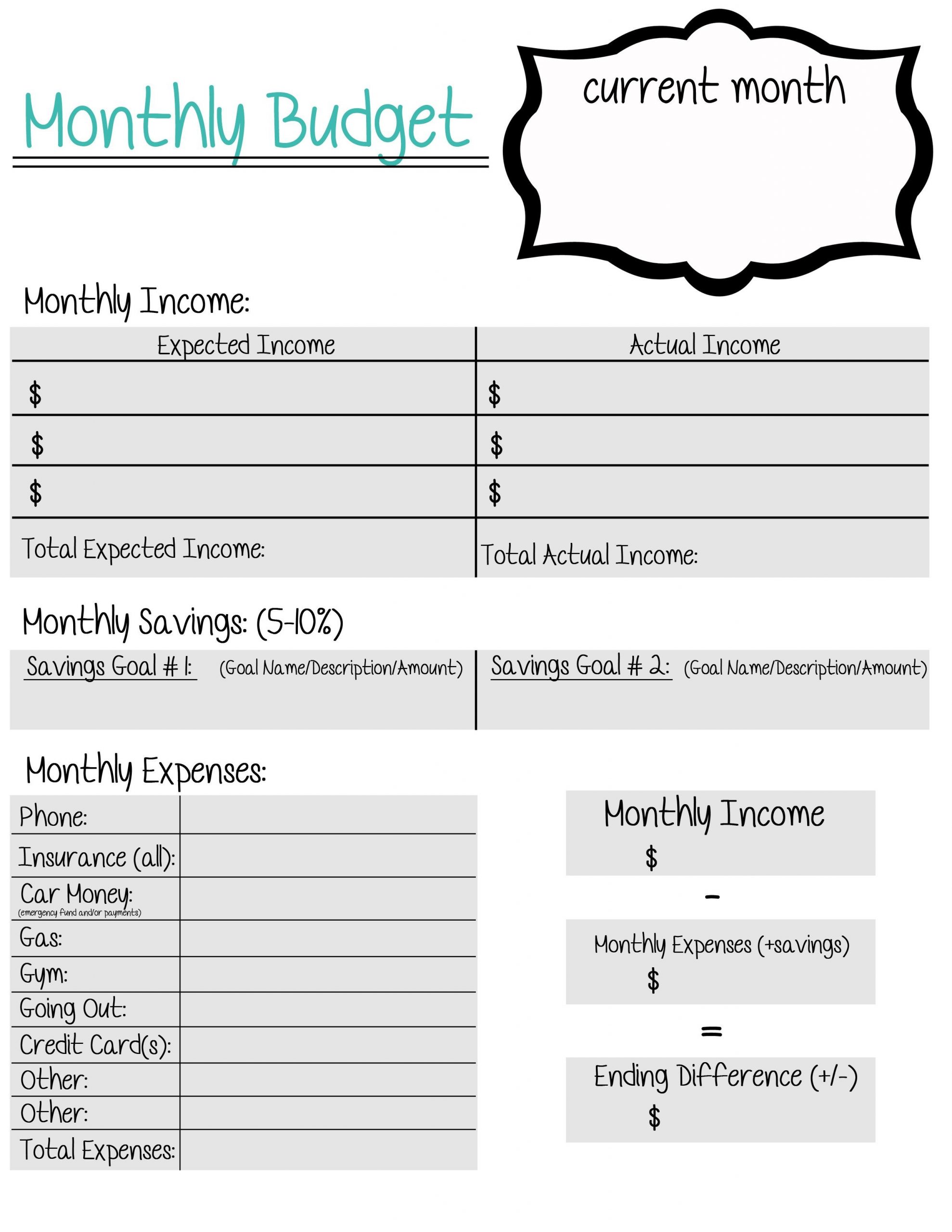 budget template for young adults
 A free, printable, monthly budget sheet created for young ..
