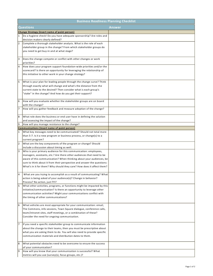 business readiness plan template
 Business Readiness Planning Checklist - business readiness plan template