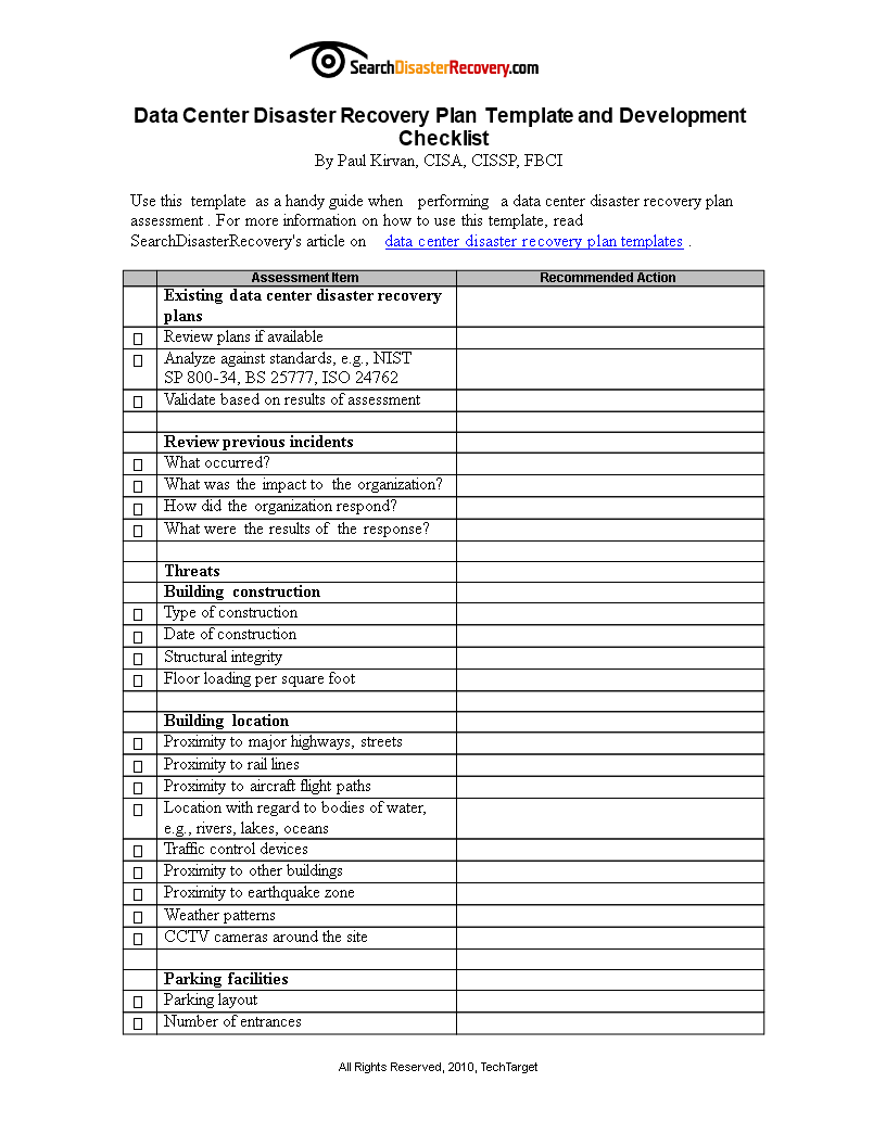 business recovery plan template
 Data Center Disaster Recovery Plan | Templates at ..