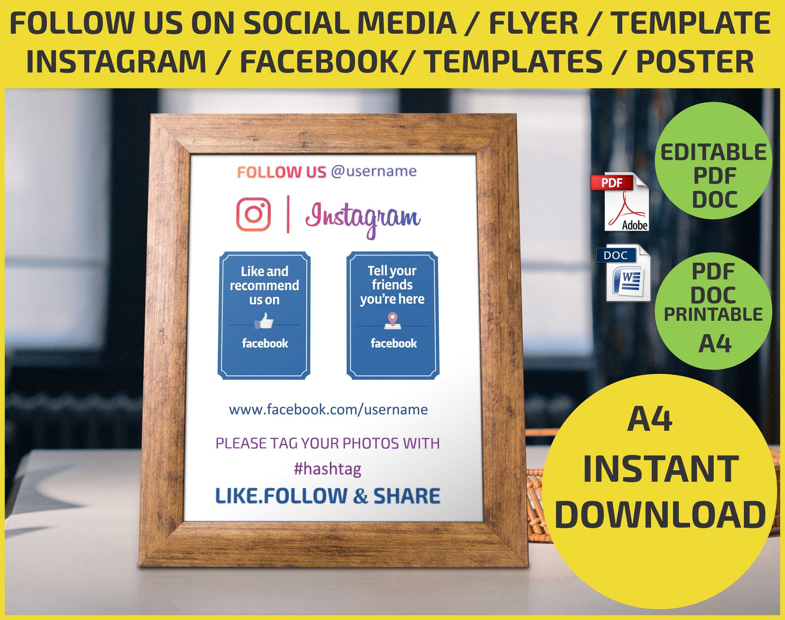 follow us flyer template
 Follow Us on Social Media Check in / Like us / Share / | Etsy - follow us flyer template