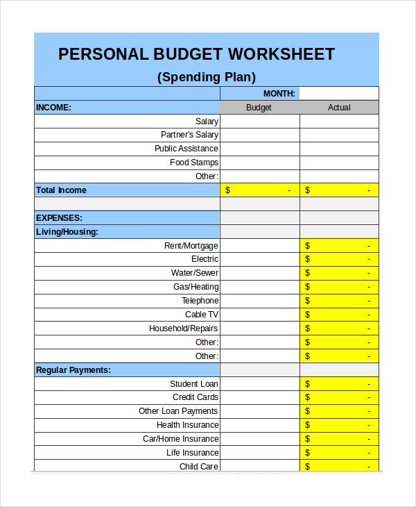 personal budget template excel free download