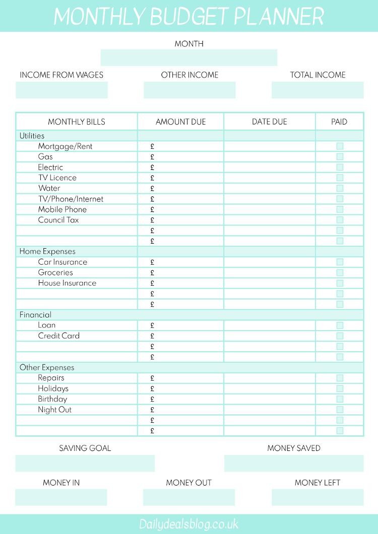 budget template uk
 Free Printable Monthly Budget Planner - budget template uk