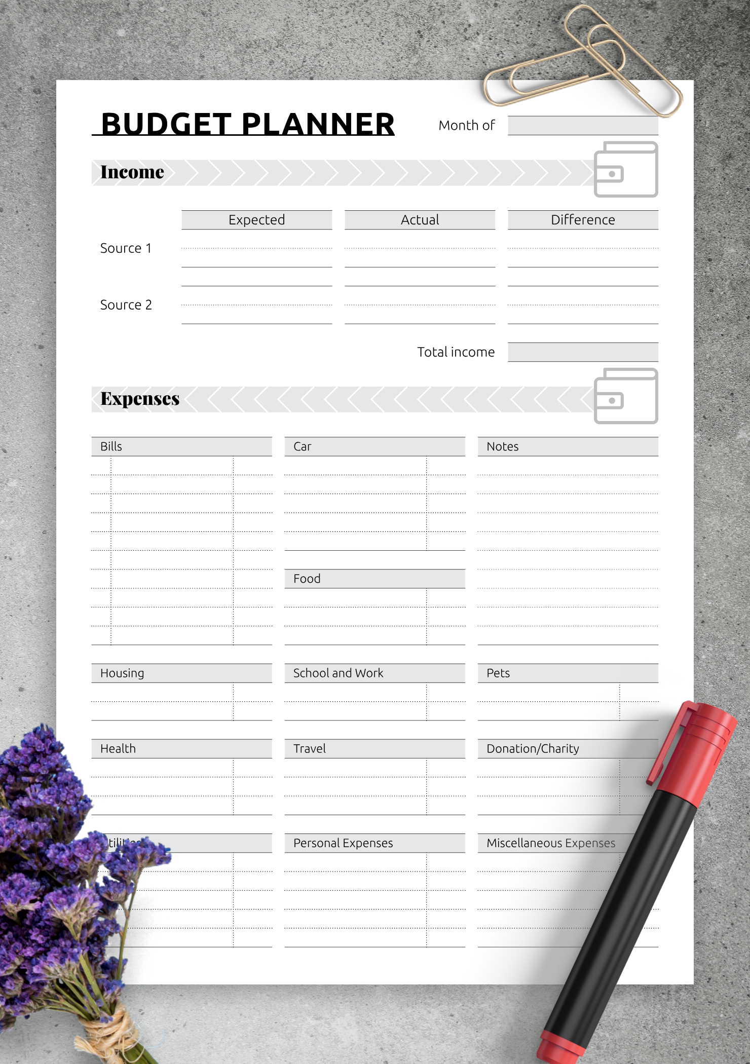 Simple Budget Form Printable
