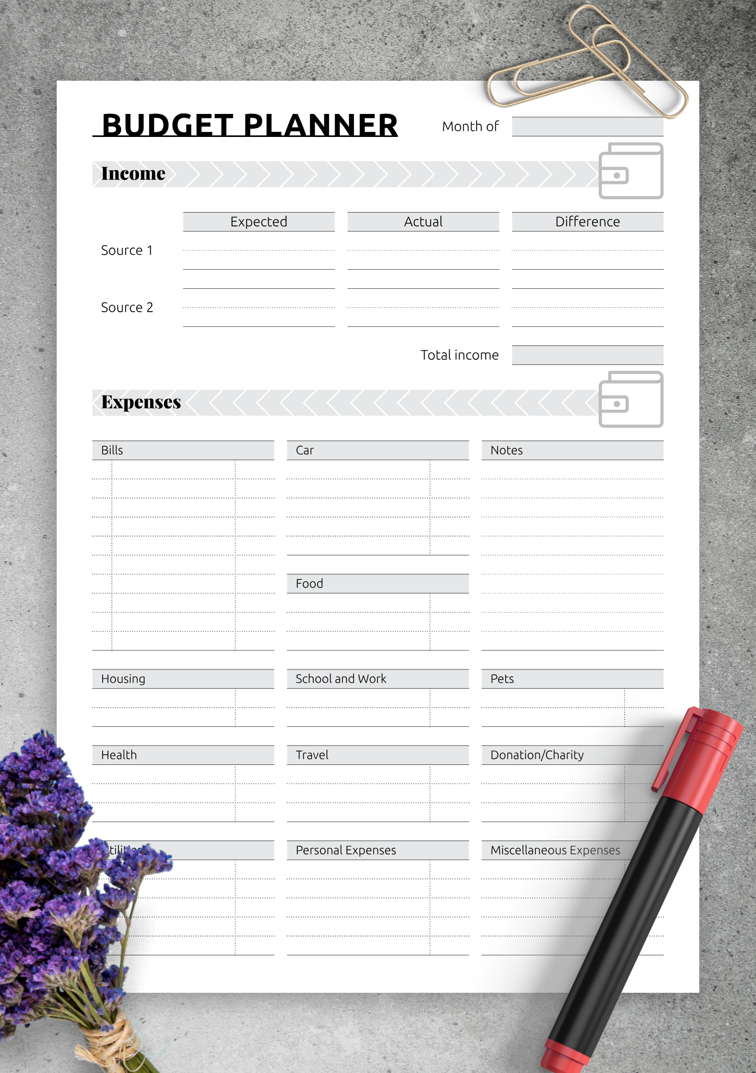 Printable Budget Forms