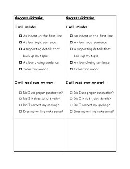 success criteria checklist template
 Paragraph Template and Success Criteria Checklist by ..