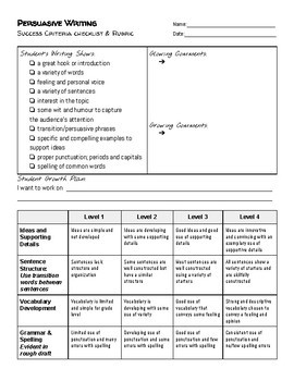 success criteria checklist template
 Persuasive Writing Success Criteria Checklist & Rubric by ..