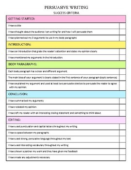 success criteria checklist template
 Persuasive Writing Success Criteria - Checklist Template | TpT - success criteria checklist template