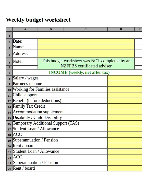budget template nz
 Printable Budget Worksheet - 22+ Free Word, Excel, PDF ..
