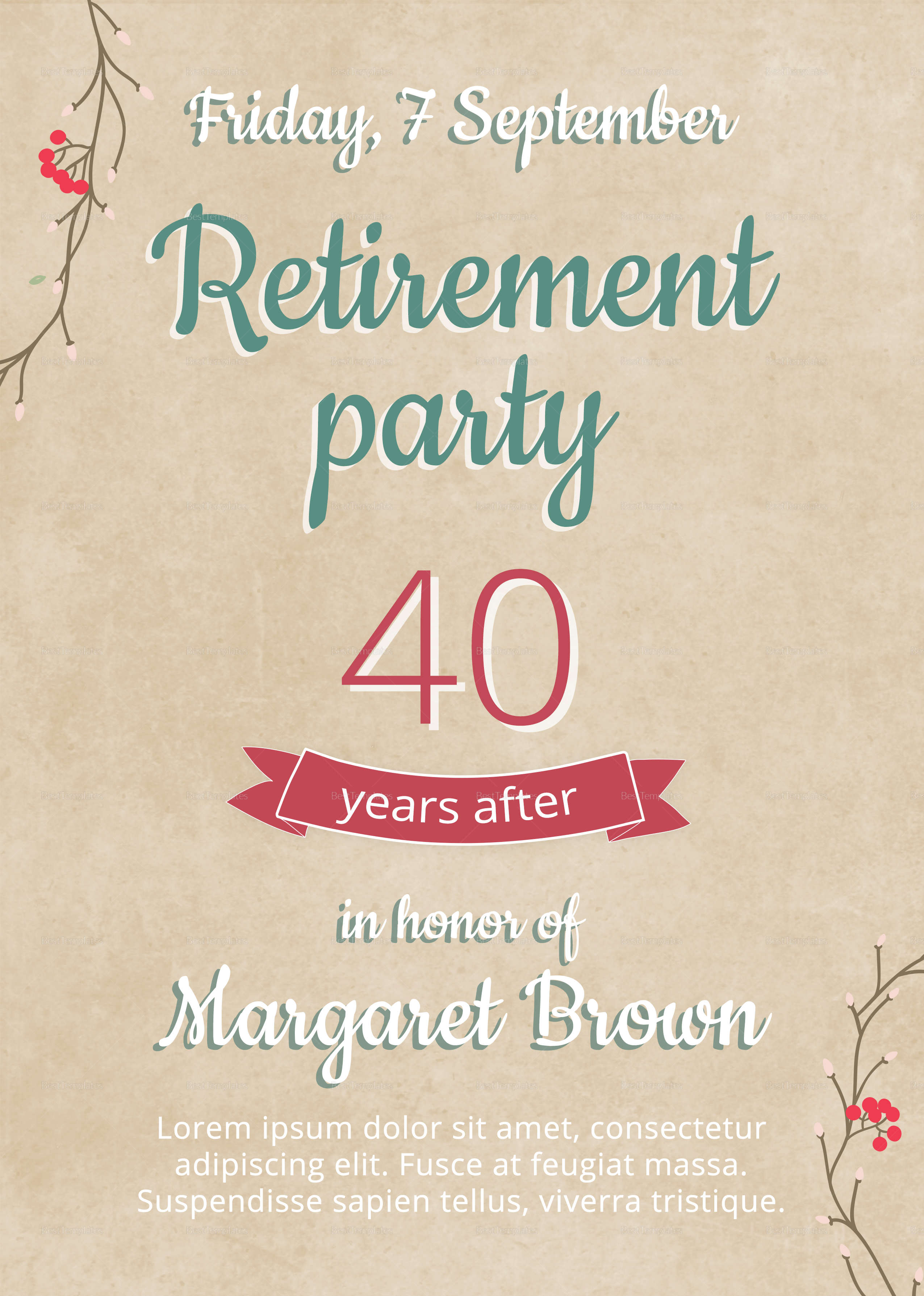 flyer template for retirement party
 Retirement Party Flyer Design Template in PSD, Word ..