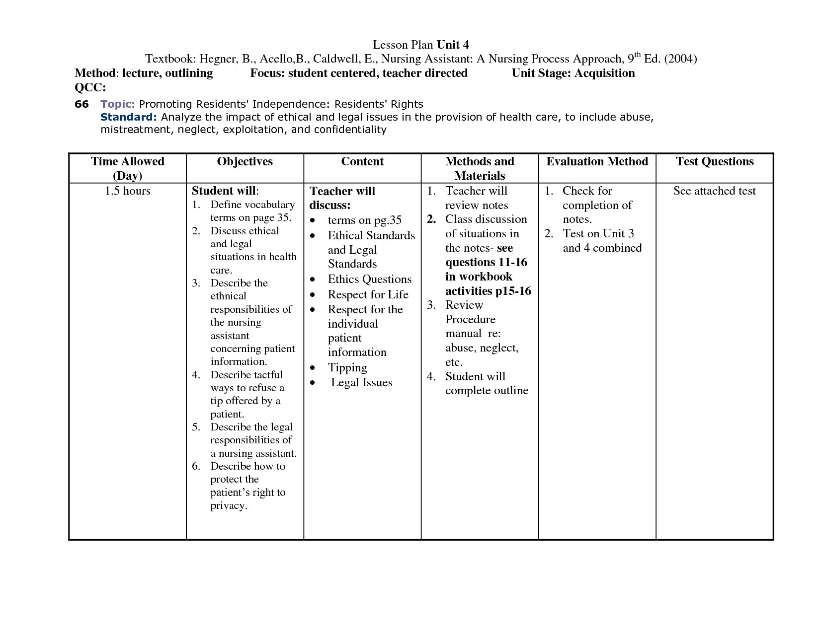 health education plan example nursing