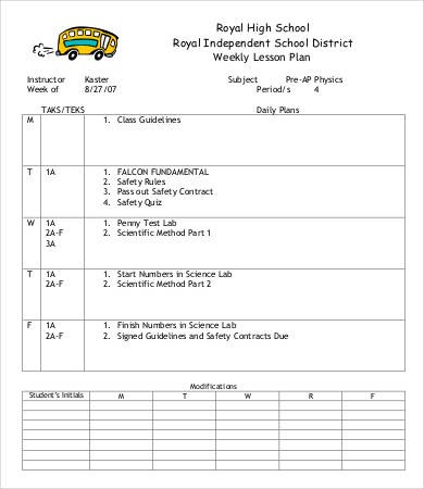 weekly lesson plan template high school
 Weekly Lesson Plan Template - 11+ Free Word, PDF Documents ..