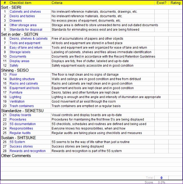5s checklist template
 10 Microsoft Excel Checklist Template - ExcelTemplates ..