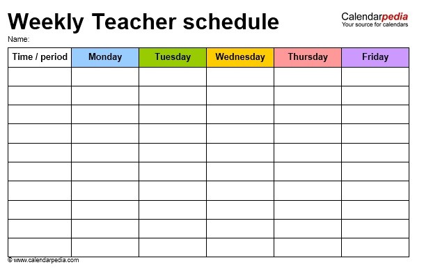 class schedule template for teachers
 12 Free Sample Teacher Schedule Templates - Printable Samples - class schedule template for teachers