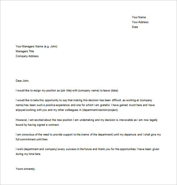 resignation letter template in word format
 25+ Resignation Letter Examples - PDF, DOC | Free ..