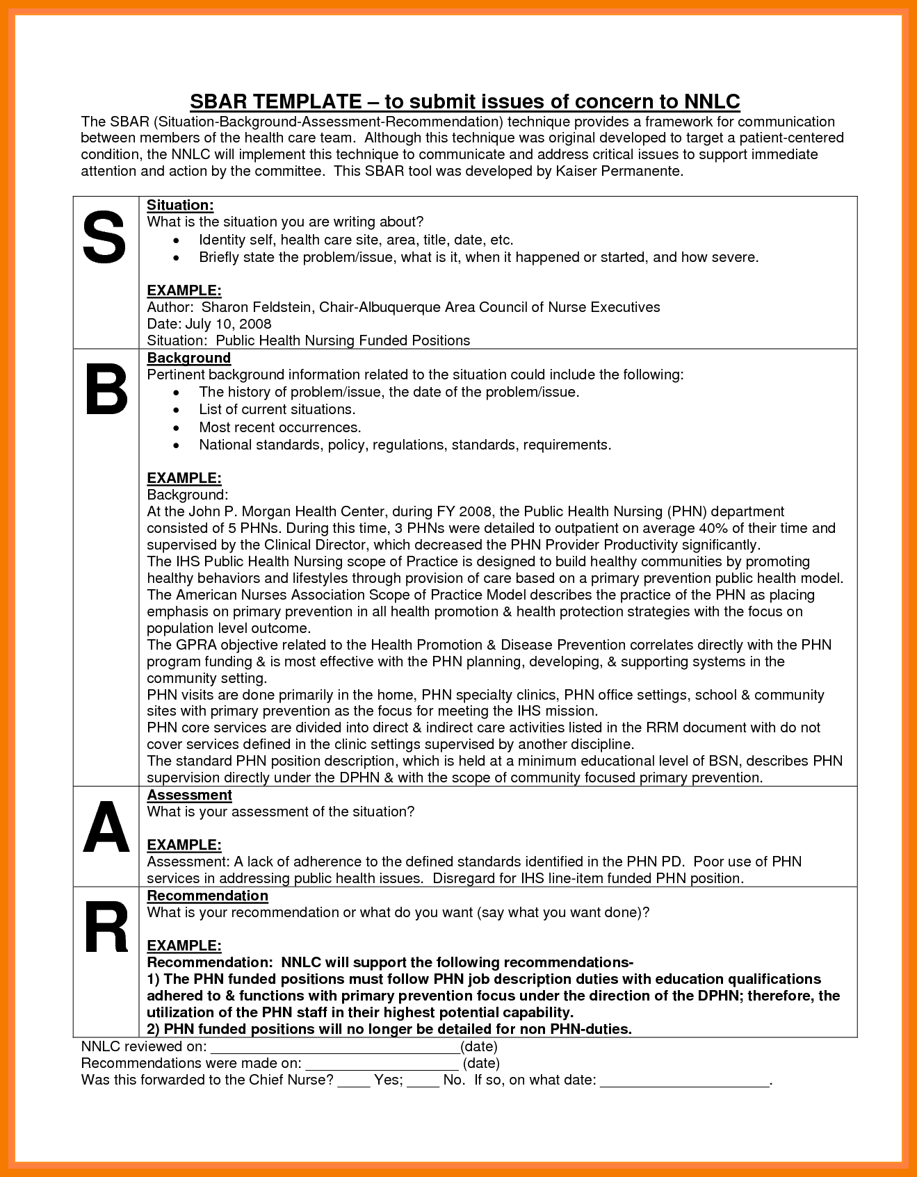 Sbar Nurse Handoff Example