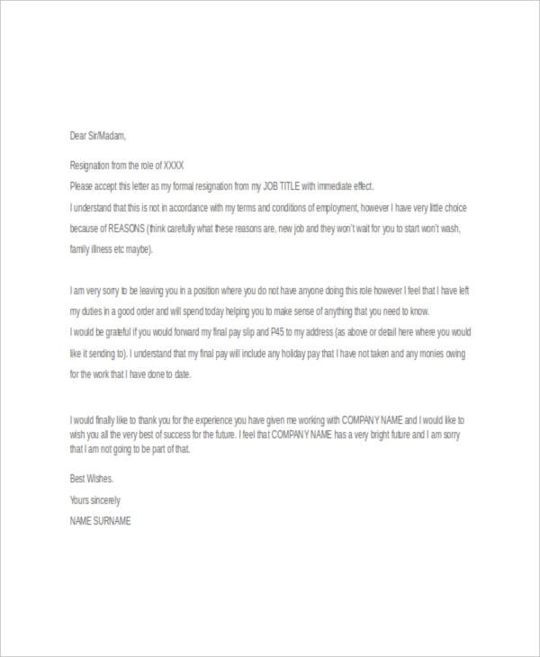 resignation letter template effective immediately
 26+ Simple Resignation Letters- Word, PDF, Docs | Free ..