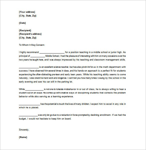 recommendation letter for teacher by principal
 28+ Letters of Recommendation for Teacher - PDF, DOC ..