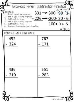 expanded form subtraction 2nd grade worksheets
 3 digit Subtraction using Expanded Form/Break Apart ..