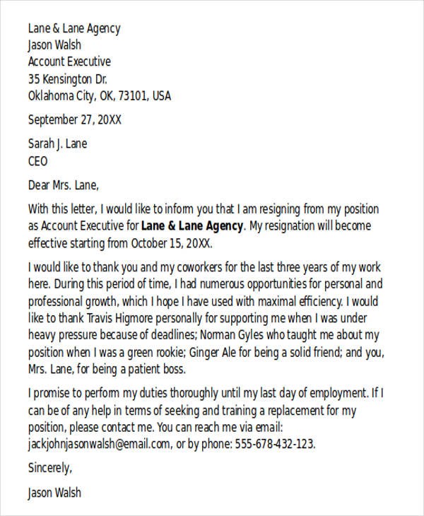 resignation letter template executive
 42+ Resignation Letter Template in Doc | Free & Premium ..