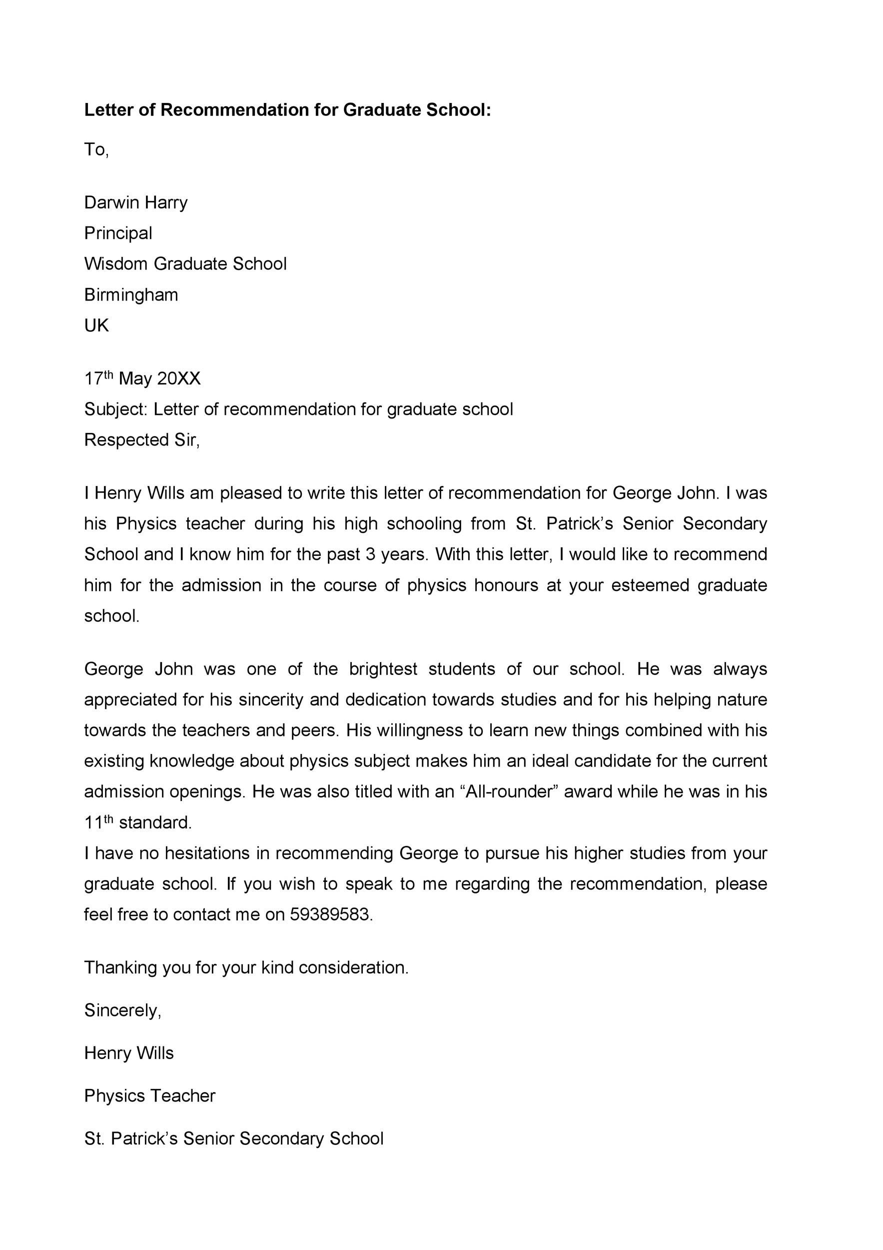 letter of recommendation sample